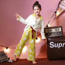 Childrens pajamas womens pure cotton spring and autumn long-sleeved mid-sized childrens princess childrens girls air-conditioned home clothes thin suit