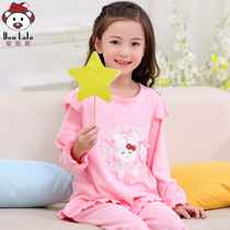 Korean version of girls and childrens pajamas long-sleeved pure cotton spring and autumn princess baby middle school girl little girl home service suit