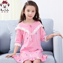 Childrens pajamas summer cotton girl nightgown short sleeve thin cotton Princess parent-child dress girl baby home clothes