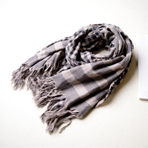 Japanese men's cotton reversible plaid retro all match scarf trendy