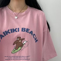 2021 summer new Korean pop brand short-sleeved T-shirt women loose and wild cartoon bear print cotton top