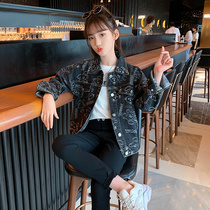 Girl cartoon bear denim coat 2021 Autumn New Tong Net red temperament denim jacket jacket jacket