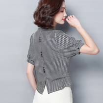 Small Plaid Shirt Womens Retro Hong Kong Flavor 2021 Summer New Loose Short Sleeve Top Korean Chiffon Shirt