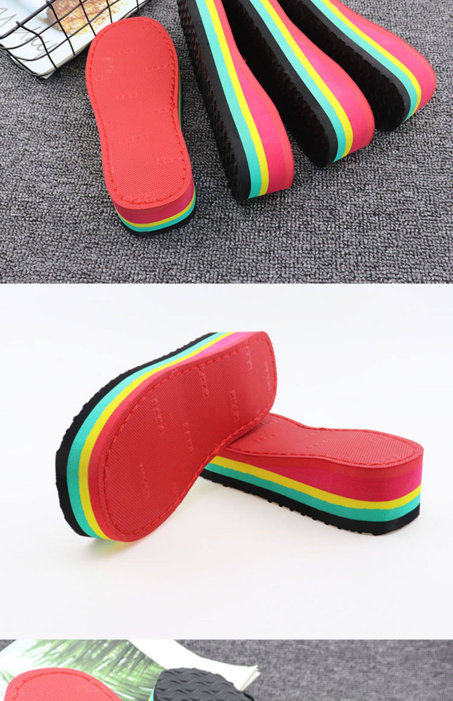彩虹鞋底勾线拖鞋高跟鞋防滑橡胶手工棉鞋加厚钩鞋底子松糕底耐磨
