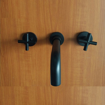 German upscale black tap full copper-in-wall embedded three-hole concealed face basin tap hot and cold water pre-buried