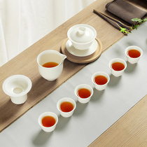 Dehua sheep fat white porcelain simple Chinese Kung Fu tea set Household simple whole set of tea pot teacup