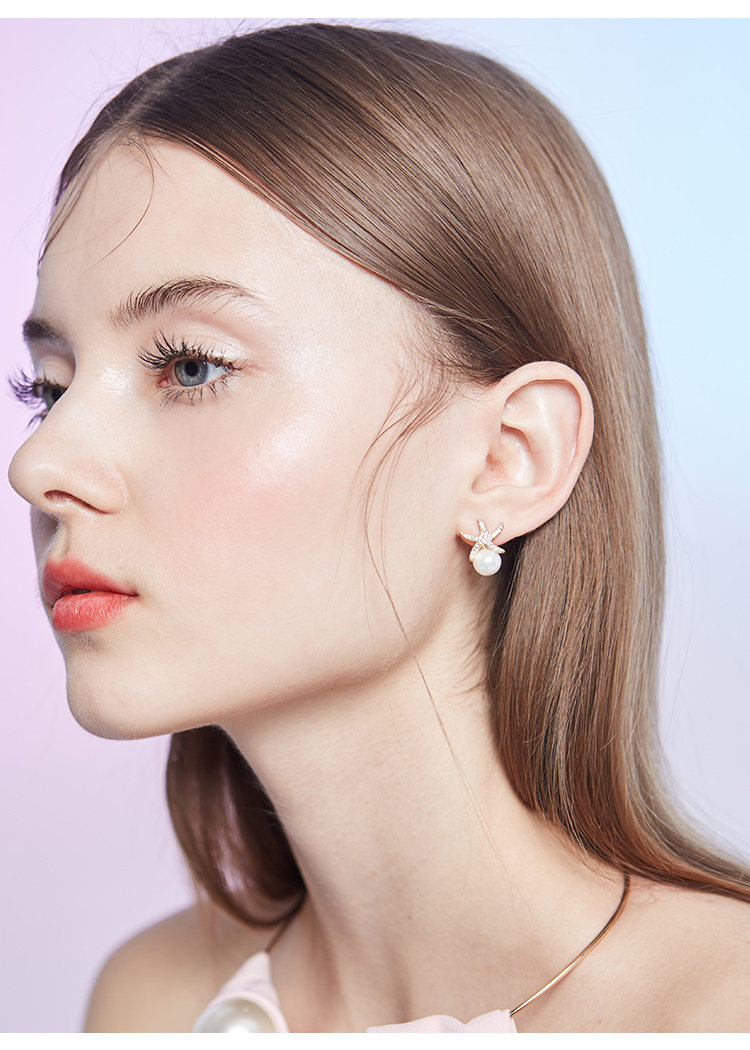 明珠 短发几何耳环女气质韩国海星仿珍珠耳钉超仙百搭简约耳饰品