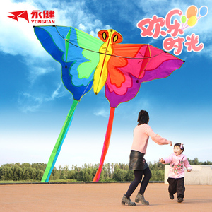 潍坊永健风筝前杆七彩凤尾蝴蝶2019新款大型高档儿童成人风筝线轮