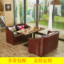 American Western Food Cafe Sofa Leisure Theme Retro Bar Milk Tea Dessert Shop Double Solid Wood Table and Chair Combination