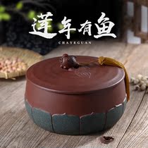 Tea cans Yixing purple sand sealed cans Household pure handmade large capacity round high-grade hand-painted moisture-proof ceramic cans
