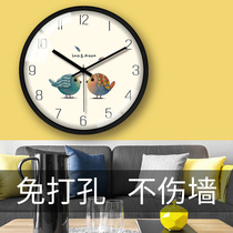 Simple personality wall clock home living room bedroom clock fashion small fresh round cartoon cute Nordic quartz clock