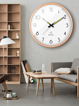 Smart wifi wall clock automatic time radio wave luminous Creative mute solid wood quartz home living room bedroom clock