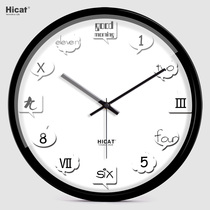 HICAT crazy kitten creative living room clock European English digital wall clock mute personality fashion wall clock