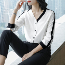 Chiffon Blouse Women Long Sleeve 2021 Autumn New Loose base shirt Shirt Korean Plus Size V-Neck Casual Top