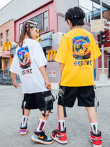 61 Children Street Dance Choking Boy Summer Short Sleeve Acting Out Suit Hip Hop Wind T-shirt Performance Short Sleeve Woman