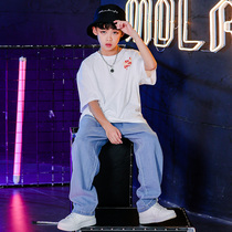 Children Street Dance Suit Boy Hip Hop Summer Denim Dance Tide Suit Hiphop Children Performance Costumes