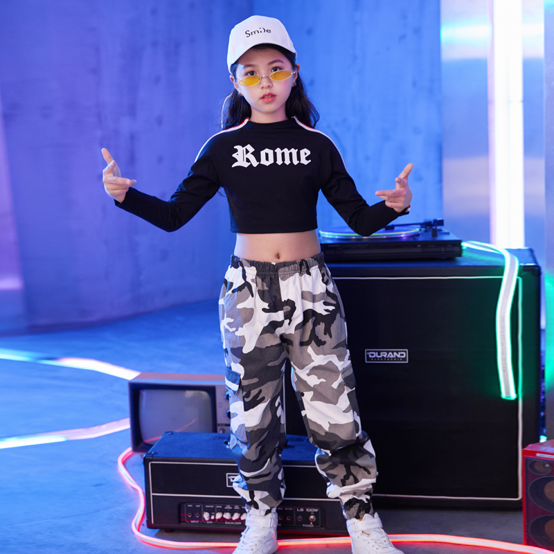 嘻哈女童街舞服装潮露脐套装儿童爵士舞现代舞演出表演服装2018