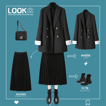 Black small suit suit women summer light ripeness Imperial sister pleated skirt fashion fried street two-piece female