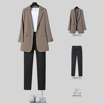 2021 new female spring and autumn small suit suit Imperial sister wind nine-point soft denim pants temperament casual two pieces