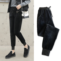 Golden velvet pants bunch foot sports pants Harlan women autumn and winter plus velvet padded casual small feet radish pants New Thin