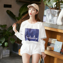 Sports suit female summer Korean short sleeve shorts cotton large size womens fat mm loose running casual wear two-piece set