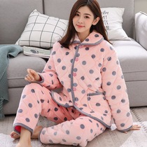 Lan lemon winter ladies three layers of thick cotton padded pajamas flannel home clothing coral velvet warm cotton-padded jacket set