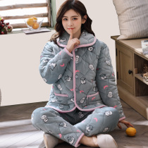 Lan Lemon Pajamas ladies winter coral velvet cotton three-layer thickened warm flannel cute home wear suit