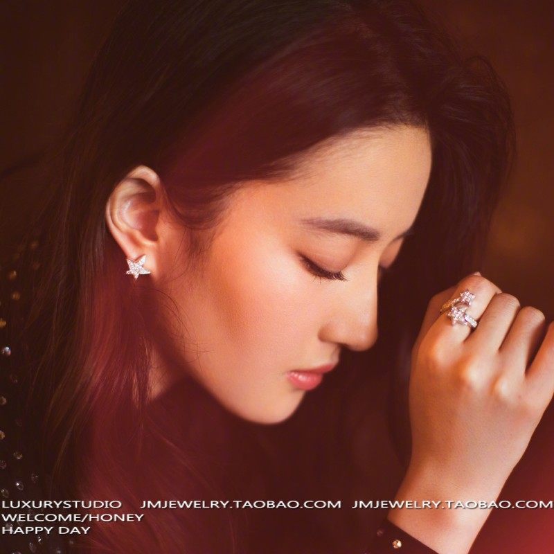 韩国进口白金奥地利谁钻石五角星千颂伊食指时尚女小指戒指银尾戒