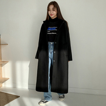 Hooded woolen coat over the knee long 2021 autumn and winter commuting Korean version of the new loose woolen coat thickened