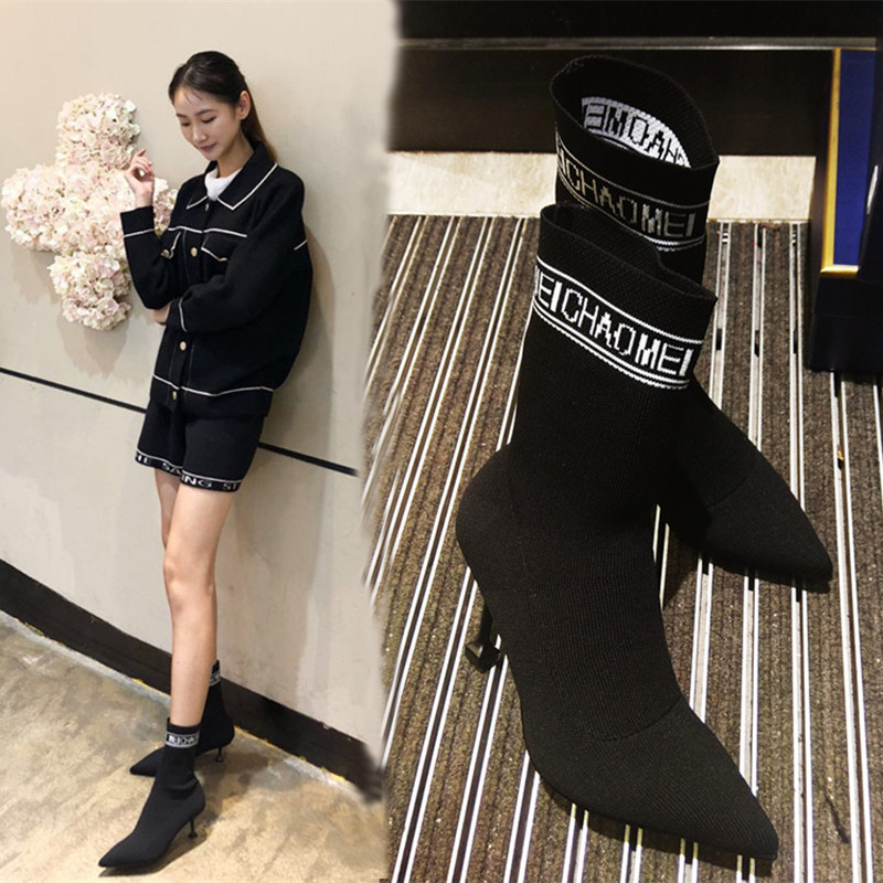 2019秋冬靴子女秋冬新款中跟短靴马丁靴尖头弹力袜子靴加绒连袜靴 Изображение 1 2019秋冬靴子女秋冬新款中跟短靴马丁靴尖头弹力袜子靴加绒连袜靴 Изображение 1