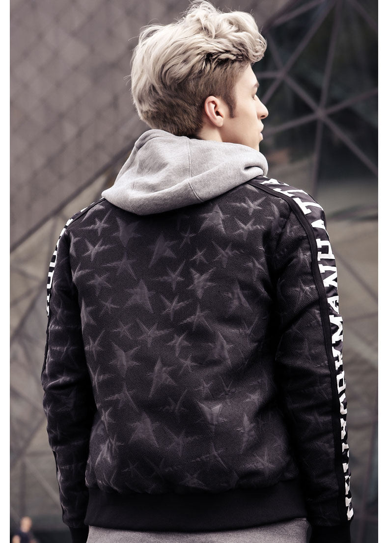 koyo时尚潮牌秋冬新品星星绣花字母袖边印花男士棒球领长袖潮夹克