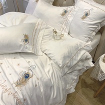 Nordic wind light and luxurious feather embroidery Four sets of full cotton pure cotton sheet Jacquard Gonne Satin Bedding bedding