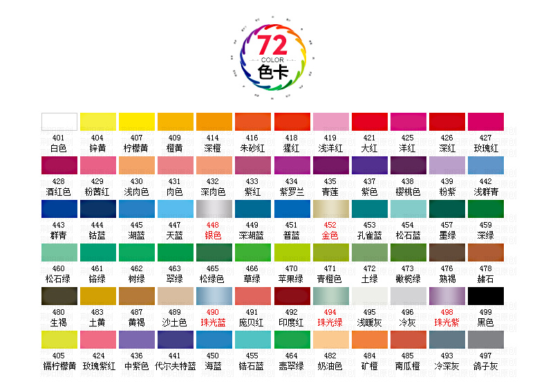 彩铅72色号对照表图片