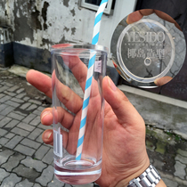 Yongqi Zhenxuan pluggable straw barbershop acrylic Wenfeng transparent crystal glass with lid Custom store name