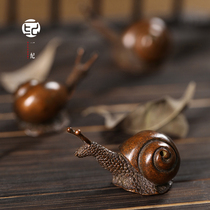 Yiji handmade copper snail cover set tea pet Retro iron pot cover set tea play tea pet small ornaments Tea ceremony accessories