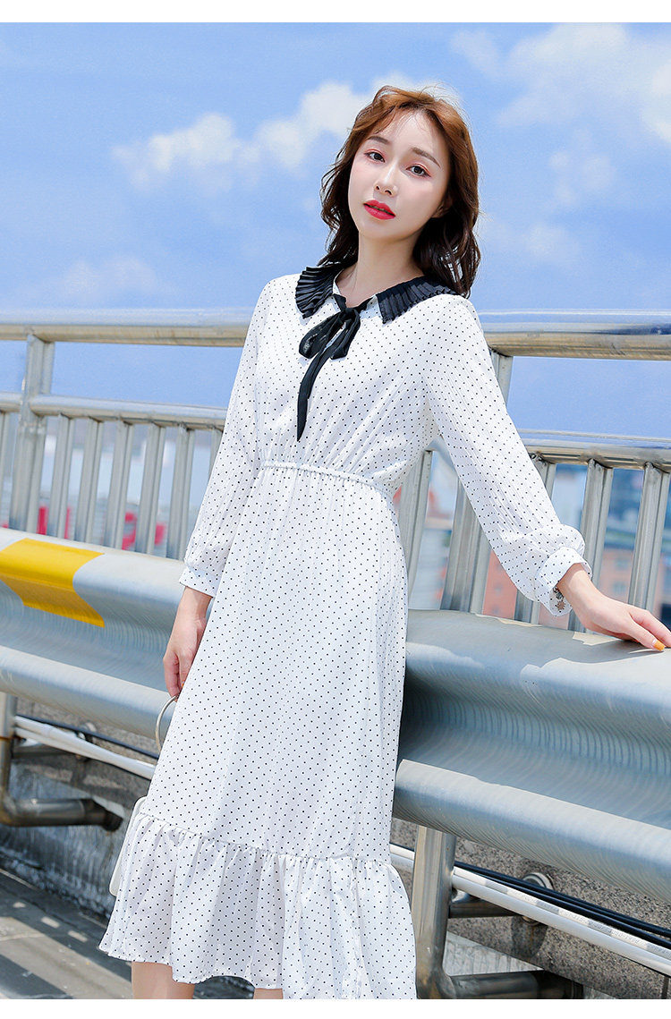 实拍初秋新款微胖妹妹洋气减龄连衣裙遮肚波点长裙优雅打底裙子