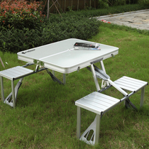 Outdoor folding table and chair portable folding dining table household integrated table and chair conjoined folding barbecue table set