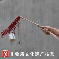 Iron-free flexible short stick cowhide loose tail training whip Martial arts fitness collection play non-legacy hand-made time-honored brand