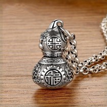 Waterproof 925 silver can be opened with hollow car pendant gourd fu necklace for men and women
