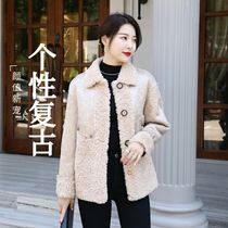 2021 new fur grain wool coat female sheep shearing fur one-piece lamb hair short anti-season coat