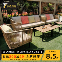 Outdoor sofa group terrace living room hotel casual furniture rattan chair sofa balcony and rattan couch