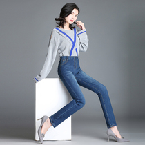 High-waisted straight jeans womens 2020 Spring and Autumn New Korean version of loose thin students Joker wide-legged long pants