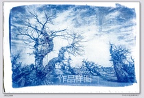 Cyanotype original photography produced by classical printing method: Watching for a thousand years Handmade vintage photos