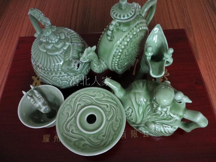 耀州窑仿古青瓷器六件套耀州瓷倒流壶良心壶凤鸣壶公道杯爵杯包邮