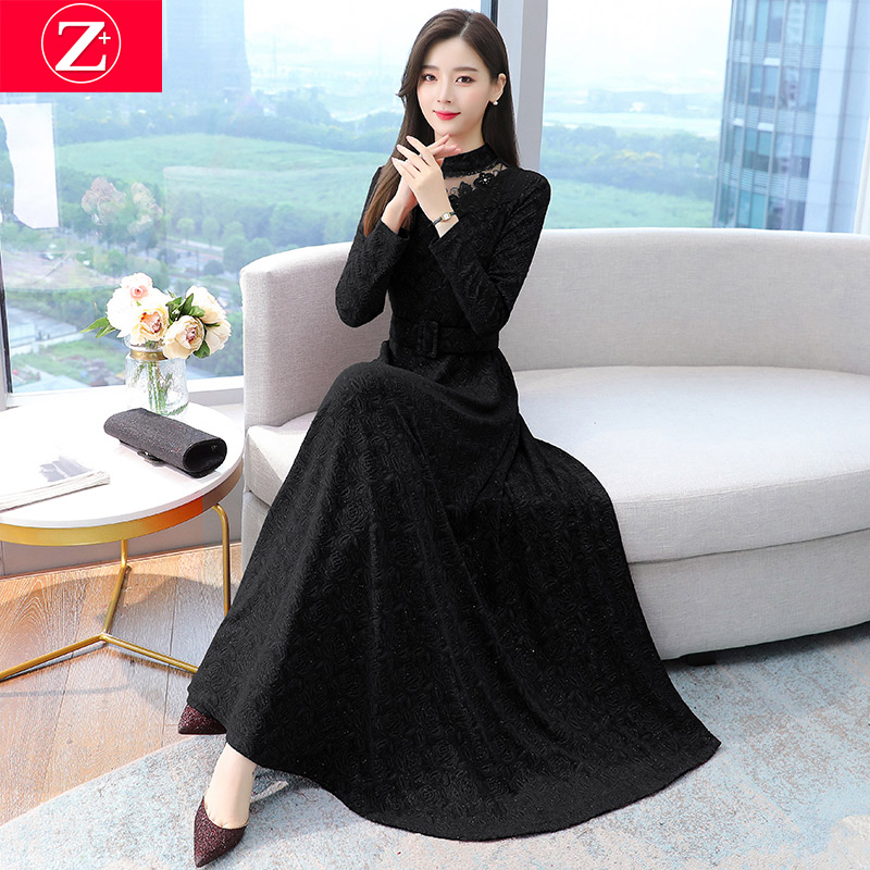 Your Lady's High-end Foreign Pie Big Swing Skirt Autumn Clothing 2022 New Spring And Autumn Long Version Over Knee Slimy Age Foreign Dress Woman