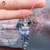 Moissan stone necklace 18K platinum princess square four-claw necklace White gold water drop square diamond set chain 3 carat female clavicle chain