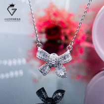 PT950 Platinum Bow Necklace Women Light Luxury Moissanite Square Diamond Bow choker
