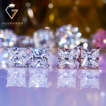 mo sang shi earrings platinum gong zhu fang four claw earrings 18K rose gold square drill 1 karat earrings minimalist earrings