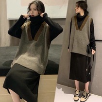 Maternity clothing autumn and winter clothing suit fashion trend 2020 new sweater winter thickened dress autumn and winter fashion mom