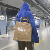 Tide bag men crossbody retro street Joker leather Paper Bag tote bag simple Hand bag Korean version of Japanese paper bag bag